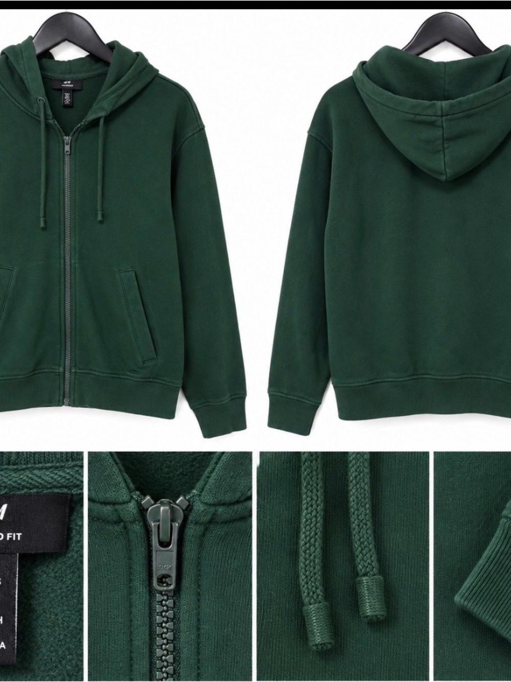 H&M Dark Green Zip-Up Hooded Jacket for Kids